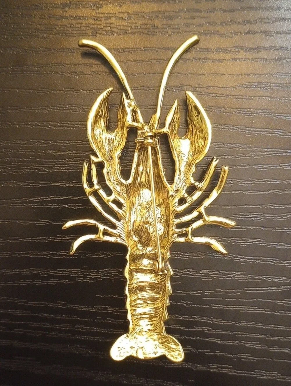 Gold-Tone Red Lobster Rhinestone Brooch Pin